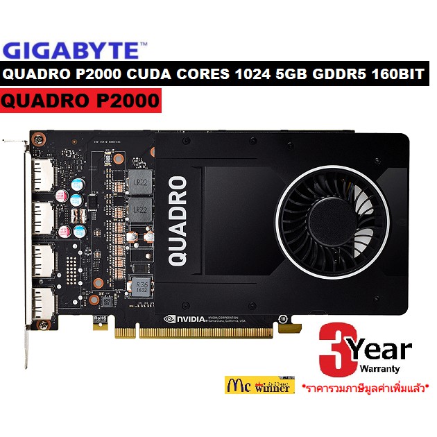 VGA (การ์ดแสดงผล) GIGABYTE VGA QUADRO P2000 CUDA CORES 1024 5GB GDDR5 160BIT 75W (GBVGA-QUADRO P2000