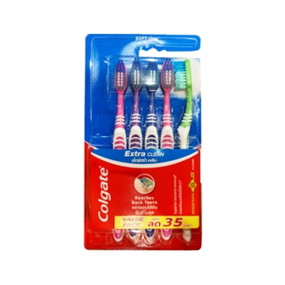 Colgate แปรงสีฟันคอลเกต เอ็กซ์ตร้าคลีน ขนนุ่ม (เเพ็ค 5) คละสี