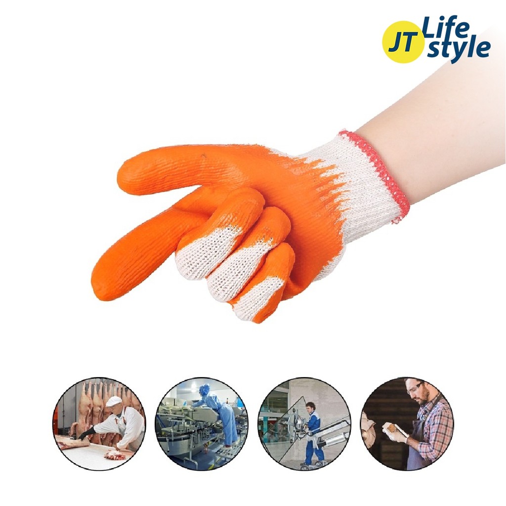 ถุงมือยาง สีส้ม กันลื่น ใช้งานช่าง เคลือบยางกันลื่น อเนกประสงค์/JT.Lifestyle