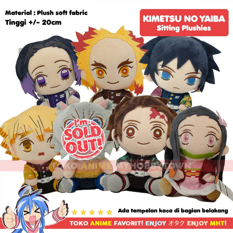 อะนิเมะตุ๊กตา Kimetsu ไม่มี Yaiba Plushie ตุ๊กตานั่ง Tanjiro Nezuko Kamado Giyu Tomioka Shinobu Koch