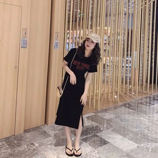 Know youกระโปรงยาว, เสื้อยืดแฟชั่น, ผู้หญิงเกาหลี, คอกลม, แขนสั้น, ผ้าไหม, กระโปรง, เสื้อยืดแฟชั่น
