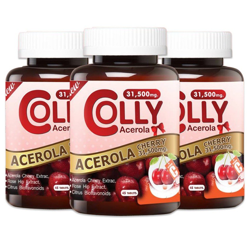 Colly Acerola 31,500 mg คอลลี่ อะเซโรล่า เชอร์รี่ วิตามินซีสูง 45เม็ด (3 ขวด)