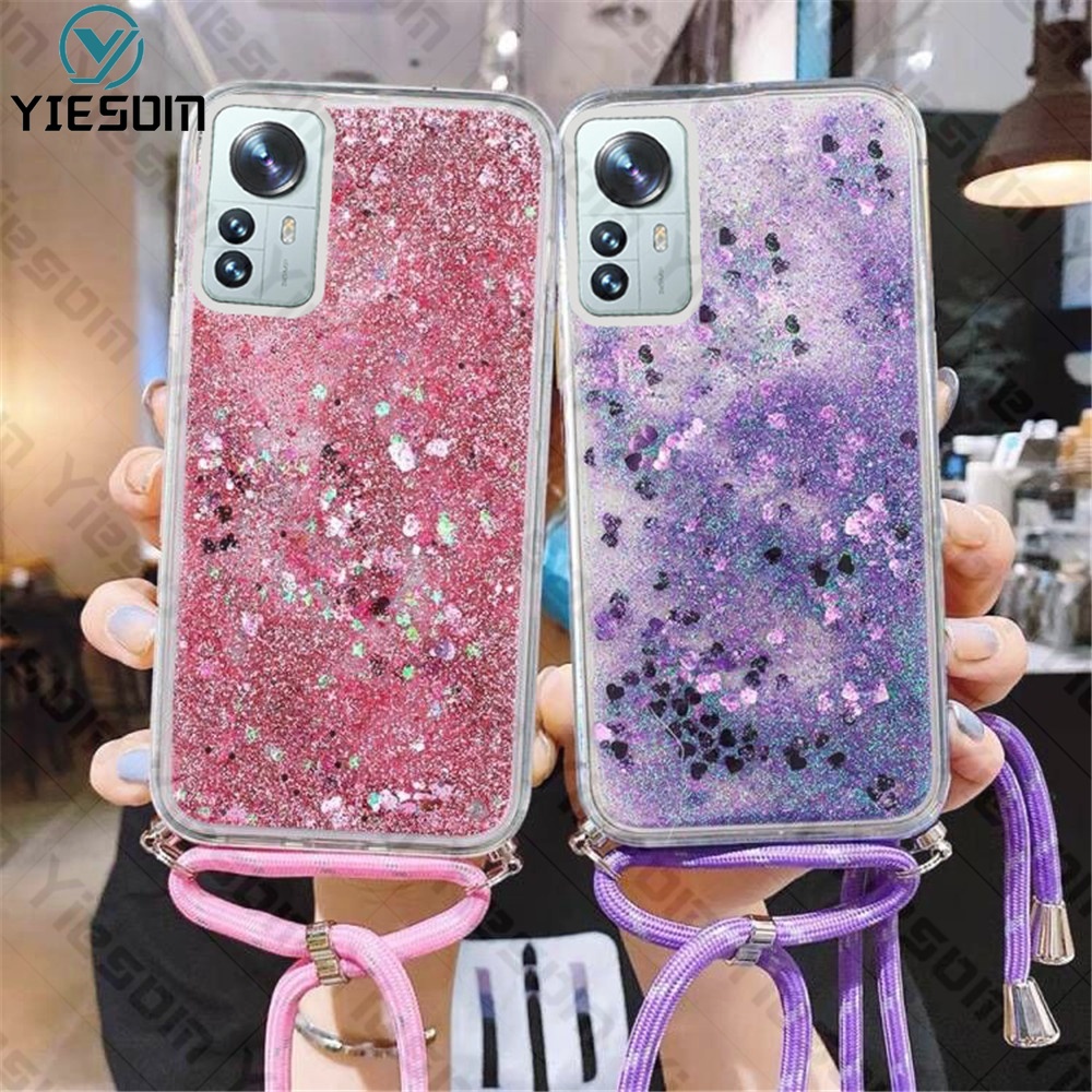 เคสโทรศัพท์มือถือ ซิลิโคนนิ่ม มีทรายไหล แต่งกลิตเตอร์ พร้อมสายคล้อง สําหรับ Xiaomi 12 12T 10T 11T Pro Mi 11 12 Lite 5G NE Poco F3 M3 Pro X3 GT NFC