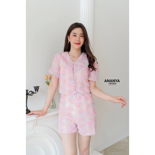 (m,l,2xl) ชุดเข้าเซตผู้หญิง ชุดเซต 2 ชิ้น ดอก 3d สีพาสเทลสวยๆ งานป้าย ananya