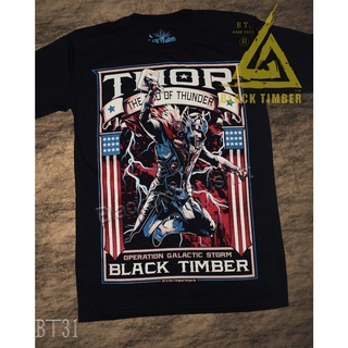 เสื้อยืดผ้าฝ้ายพรีเมี่ยม  31 Thor The God Of Thunder เสื้อยืด สีดำ  Black Timber T-Shirt ผ้าคอตตอน สกรีนลายแน่น S M