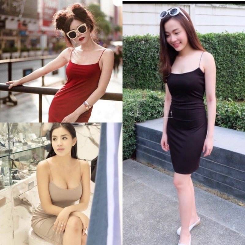 MesubShop มินิเดรสสายเดี่ยว ผ้าเรย่อน ยืดหยุ่นเยอะสุดๆ ผ้ายืดตามตัว ใส่แล้วดูเพรียวม้าก รุ่น เดรสสป