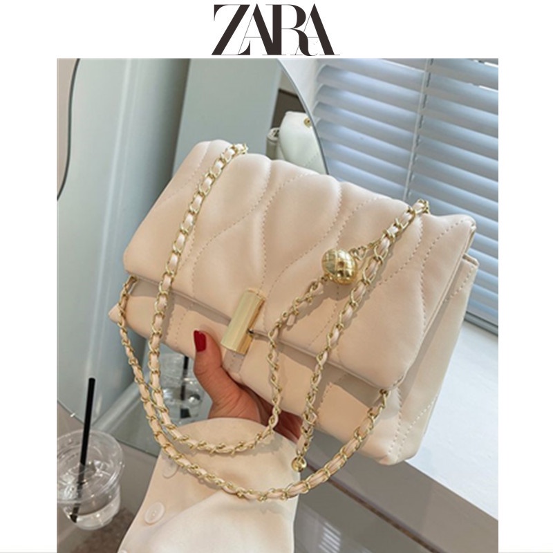 Zara Niche Design Chain Bagผู้หญิง 2022 แฟชั่นสไตล์ใหม่All-Match Cross-Body Bag High-End Sense One-Shoulderกระเป๋าสี่เหลี่ยมเล็ก