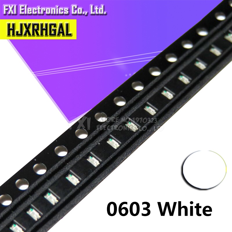 100 ชิ้นสีขาว 0603 ไฟ LED SMD ใหม่
