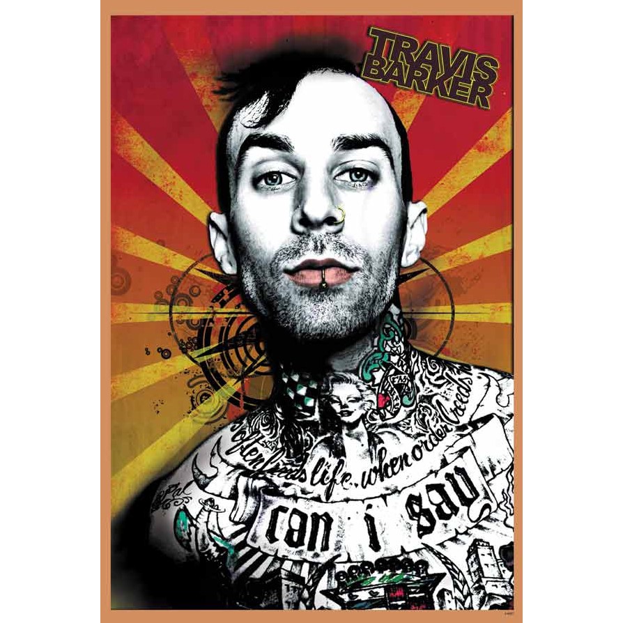 โปสเตอร์ Travis Barker เทรวิส บาร์คเกอร์ Blink-182 มือกลอง วง ดนตรี รูปภาพ ติดผนัง สวยๆ poster (88 x
