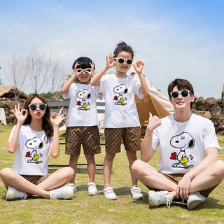 เสื้อยืดแขนสั้น พิมพ์ลายการ์ตูน SNOOPY แฟชั่นสําหรับครอบครัว