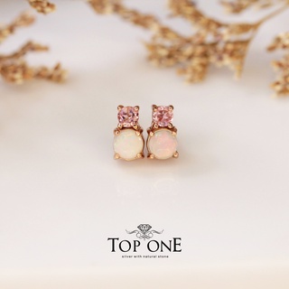 Top1Jewelry ต่างหูเงินแท้ พลอย Opal Pink Tourmaline แท้