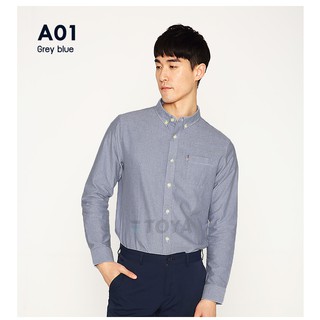 เสื้อเชิ้ตผู้ชาย สีเทาน้ำเงิน ผ้า Oxford