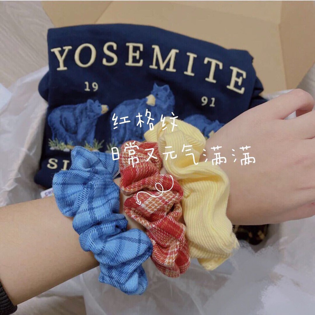 Oya 丨 BM สไตล์ผูกผมฝรั่งเศส Scrunchy Hair Tie Retro Time Checkered jennie IU nabi สไตล์ชนผม Tie Headdress ผูกยางรัดผม