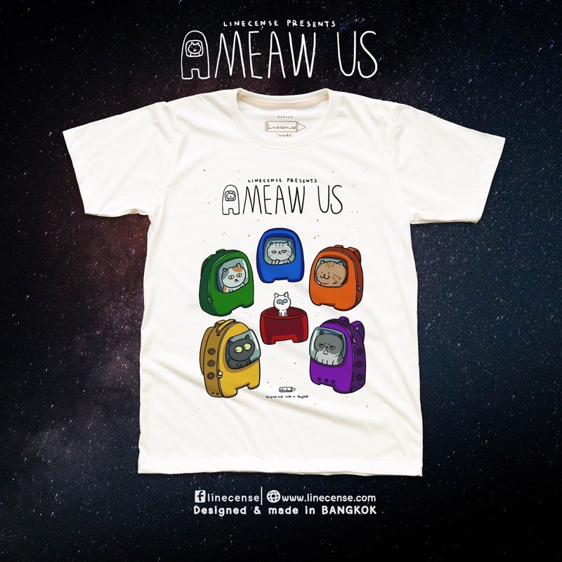 Ameaw us T-shirt เสื้อยืด สีออฟไวท์ ลาย อะเหมียวอัส จาก LineCense