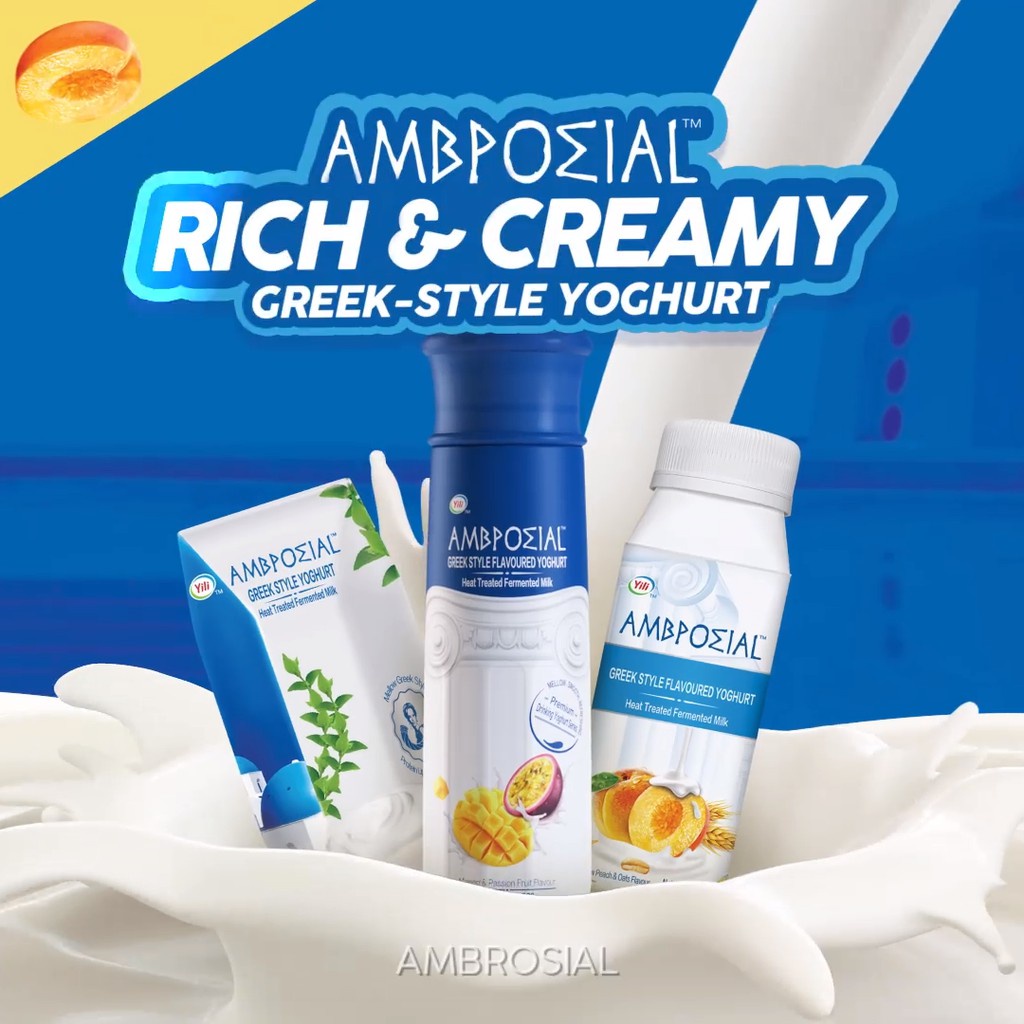 กรีกโยเกิร์ตพร้อมดื่มเข้มข้นหอมมัน มีโปรตีนสูง Greek Yogurt AMBROSIAL 伊利安慕希 Homechoice