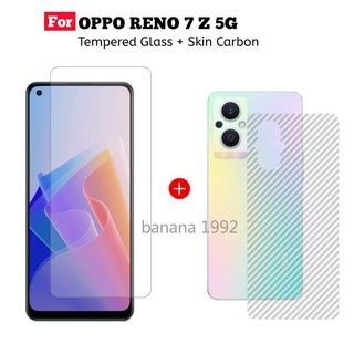 2in1 กระจกนิรภัย OPPO RENO 7 7Z 5G ป้องกันรอยขีดข่วน ใส ป้องกันหน้าจอ และผิว คาร์บอน ป้องกันหลังมือถือ