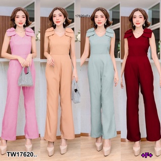 J17620 Jumpsuit จั๊มสูทแขนกุด ไหล่แต่งโบว์ Sleeveless jumpsuit with bow detail