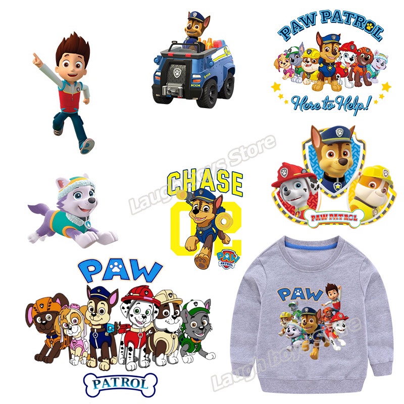 แผ่นสติกเกอร์ไวนิล ลายการ์ตูน Paw Patrol Iron on Patches DIY สําหรับติดตกแต่งเสื้อผ้าเด็ก
