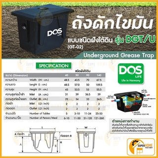 DOS ถังดักไขมันชนิดฝังดิน DGT/U 140 ลิตร ถังดักไขมันใต้ดิน /ถังดักไขมันบนดินDGT 140 ลิตร