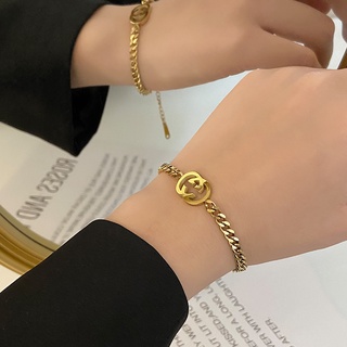 สร้อยข้อมือเหล็กไทเทเนียม ชุบทองแท้ 18K ไม่จางหาย พิมพ์ลายตัวอักษร