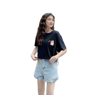 ขายดี เสื้อแฟชั่นผู้หญิง oversize แขนสั้น สไตล์เกาหลี สวมใส่สบาย ลายแมว มีสกรีนรูปแมวด้านหลัง มี2สี พร้อมส่ง