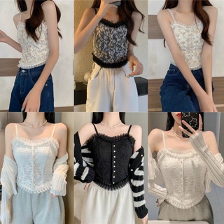 OFF SHOP พร้อมส่ง (OFF-FY3025/FY3024) เสื้อสายเดี่ยวลูกไม้ 2 สีลายดอกไม้สุดเซ็กซี่