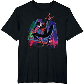 เสื้อยืด พิมพ์ลาย Marvel Spider-Man Miles Morales Graffiti City สีดํา