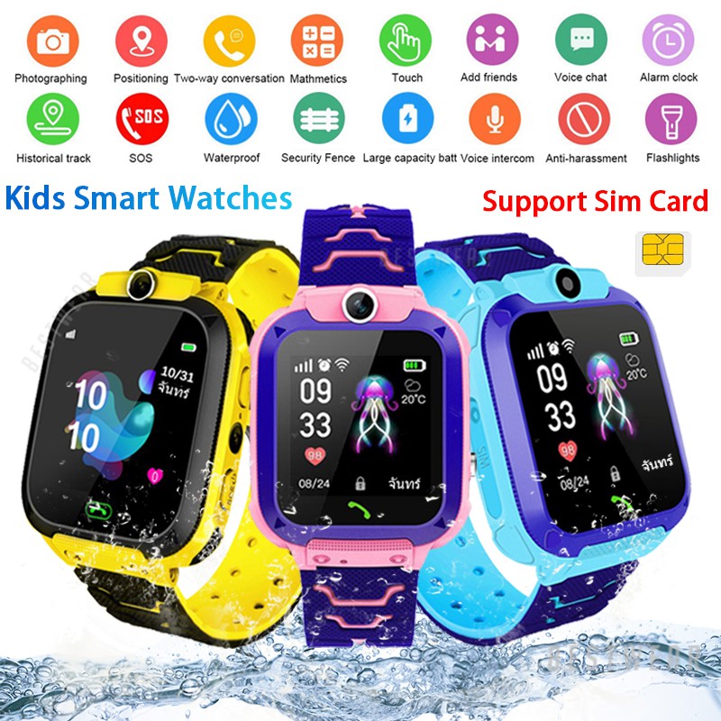 Q12 กันน้ํา Smartwatch เด็กสมาร์ทนาฬิกาหน้าจอสัมผัส SOS เด็กนาฬิกาสมาร์ท Band รีโมทคอนโทรลสนับสนุนซิมการ์ดสําหรับ Android/IOS