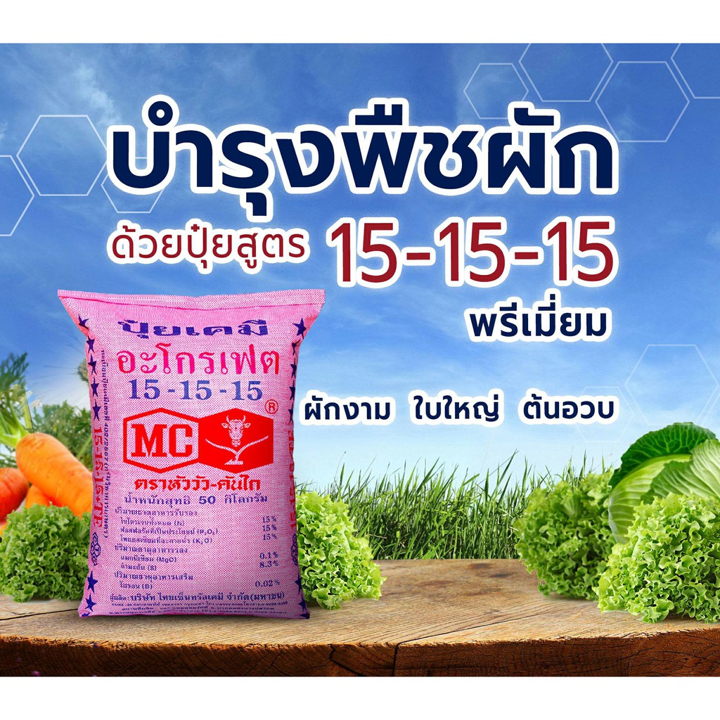 ปุ๋ยสูตรเสมอ 15 -15-15 ปุ๋ยเต็มสูตร ขนาด 1 กิโล  ปุ๋ยบำรุงต้น ดอก ใบ ปุ๋ยตราหัววัว ปุ๋ยบำรุงต้นไม้ ป