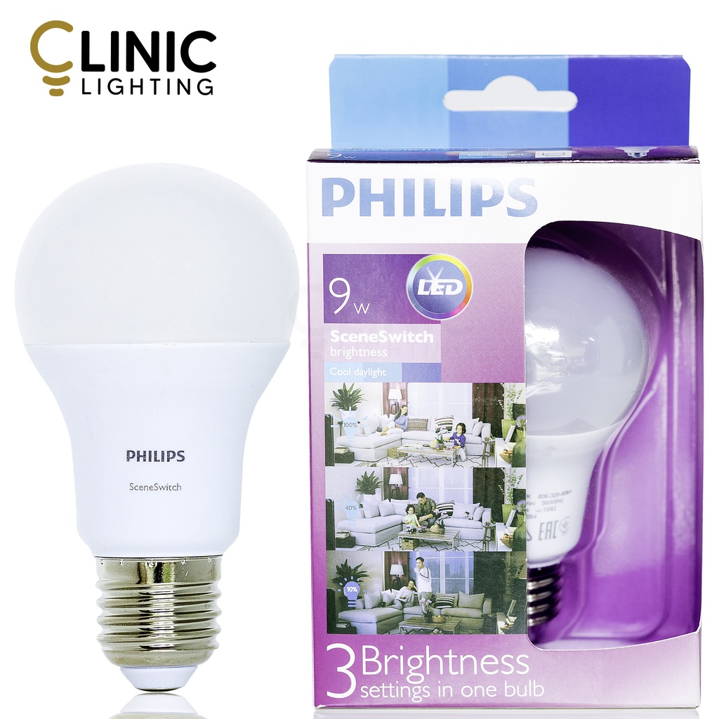 หลอดไฟ PHILIPS LED bulb 9W Scene Switch E27 Cool Daylight ปรับความสว่างได้ 3 ระดับ