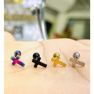 ราคา 1 ข้าง จิวหูไม้กางเขนสแตนเลสแท้ ขนาด 6x8 mm.ก้าน1.2mm.บอลหลัง5mm.สำหรับผิวแพ้ง่ายไม่ลอกไม่ดำไม่แพ้