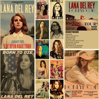 โปสเตอร์กระดาษคราฟท์ พิมพ์ลาย Lana Del Rey Pop Singer สําหรับตกแต่งบ้าน บาร์