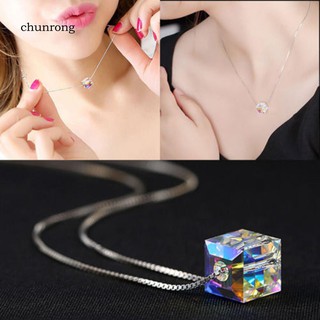 chu เครื่องประดับแฟชั่นสร้อยคอโซ่จี้ cube rhinestone