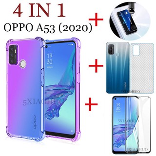 สำหรับ OPPO A53 2020 A52 A92 A91 Anti-Fallสีโทรศัพท์มือถือ + 21D Full-Screenกระจกเทมเปอร์ฟิล์ม + คาร์บอนไฟเบอร์ฟิล์มด้านหลัง + ฟิล์มเลนส์ (4in1)