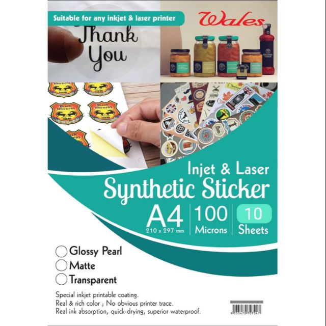 WALES A4 INKJET & LASER JET SYNTHETIC STICKERS (10S)