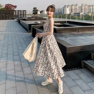 SGH0048 เดรสยาวลายดอกไม้สีแดง กระโปงพริ้ว ผ้านิ่มใส่สบาย