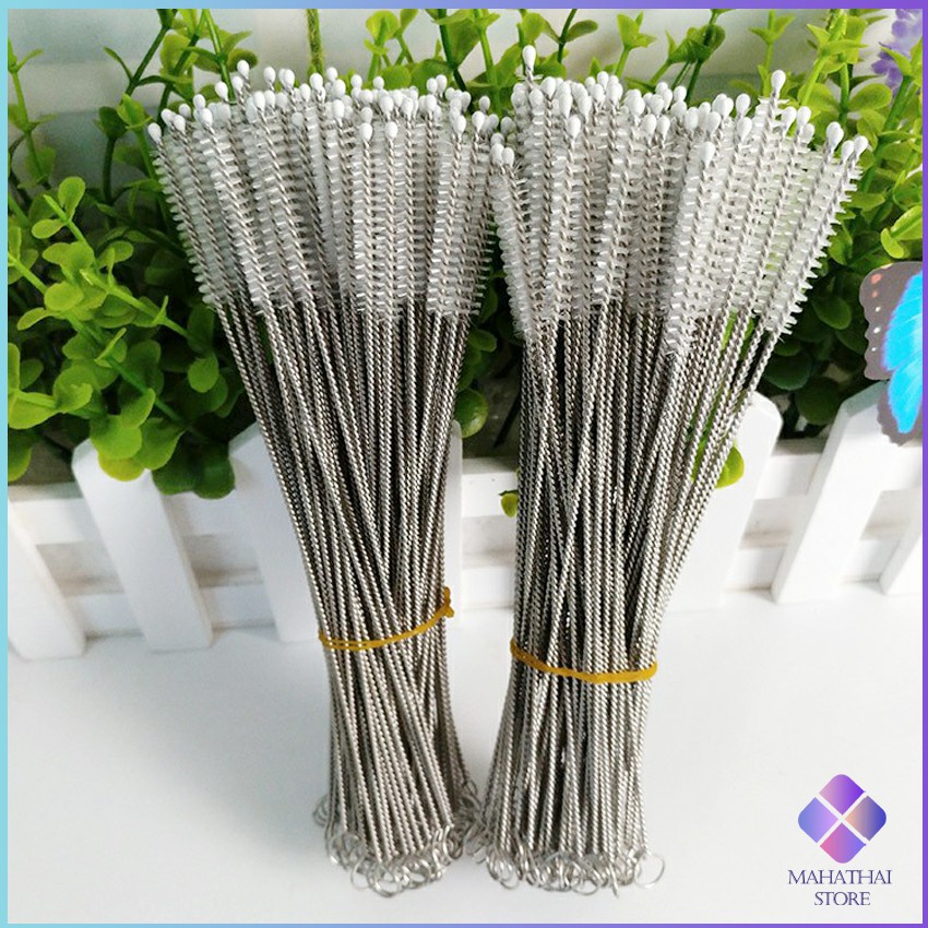 MahaThai แปรงล้างหลอดดูด จุกนม ขนไนล่อน ไม่ทำให้เป็นรอย  Stainless steel soft straw straw brush