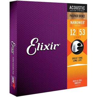 Elixir 16102 Nanoweb Coating Phosphor Bronze Acoustic Guitar Strings Medium 13-56 6 Strings