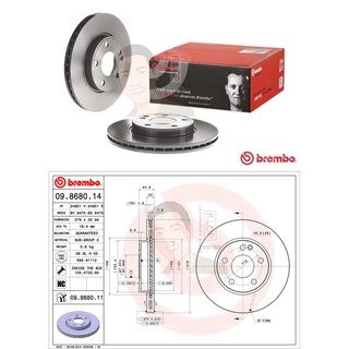 09 8680 11 จานเบรค ล้อ F (ยี่ห้อ BREMBO) รุ่น HC UV Benz W169 A170 ปี2005-2008***ราคาต่อข้าง