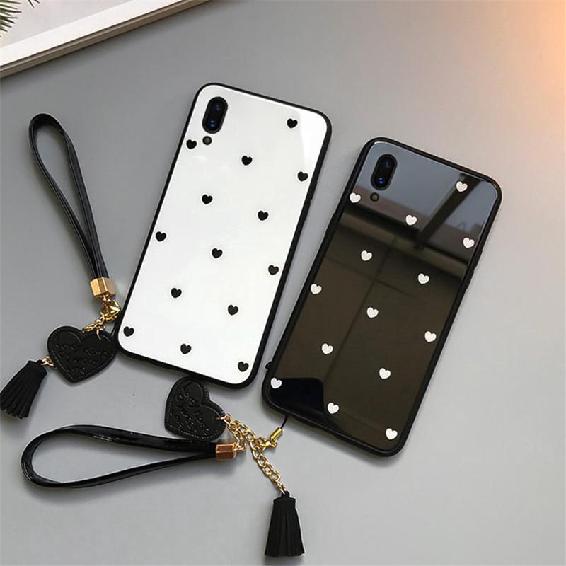 เคสโทรศัพท์กระจกนิรภัย ขนาดเล็ก น่ารัก สีดําและสีขาว สำหรับ Vivo V9 Y85 Y71 V7 V5 Plus Lite V5s