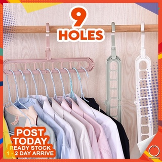 𝗠𝗨𝗟𝗧𝗜𝗙𝗨𝗡𝗖𝗧𝗜𝗢𝗡 Magic 360° Rotatable 9 Hole 2 Way Clothes Hanger Penyangkut Baju Wadrobe Organizer