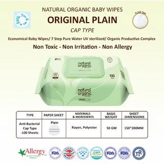 Natural Organic, Original Plain Baby Wipes (Cap type, 10*100 Sheets)