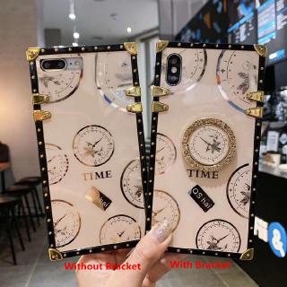 เคสโทรศัพท์ For Samsung galaxy A10 M10 M20 A20 A30 M30 A40S A50 A50S A30S A60 A70 A80 A10S A20S A70S A11 A21 A51 M40S A71 M60S A91 Note10 S10 Lite 2020 Clock Pattern Square Phone Case With Finger Ring Bracket