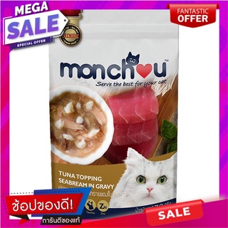 มองชูอาหารสำหรับแมวรสปลาทูน่าหน้าปลาทรายแดงในน้ำเกรวี่ 70กรัม Monchoo Cat Food Tuna Topping Bream in Gravy 70g.