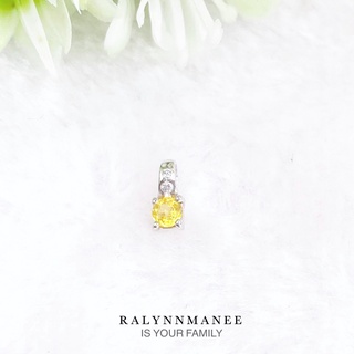 O6441 จี้พลอยบุษราคัมแท้ ( Yellow sapphire ) ตัวเรือนเงินแท้ 925 ชุบทองคำขาว