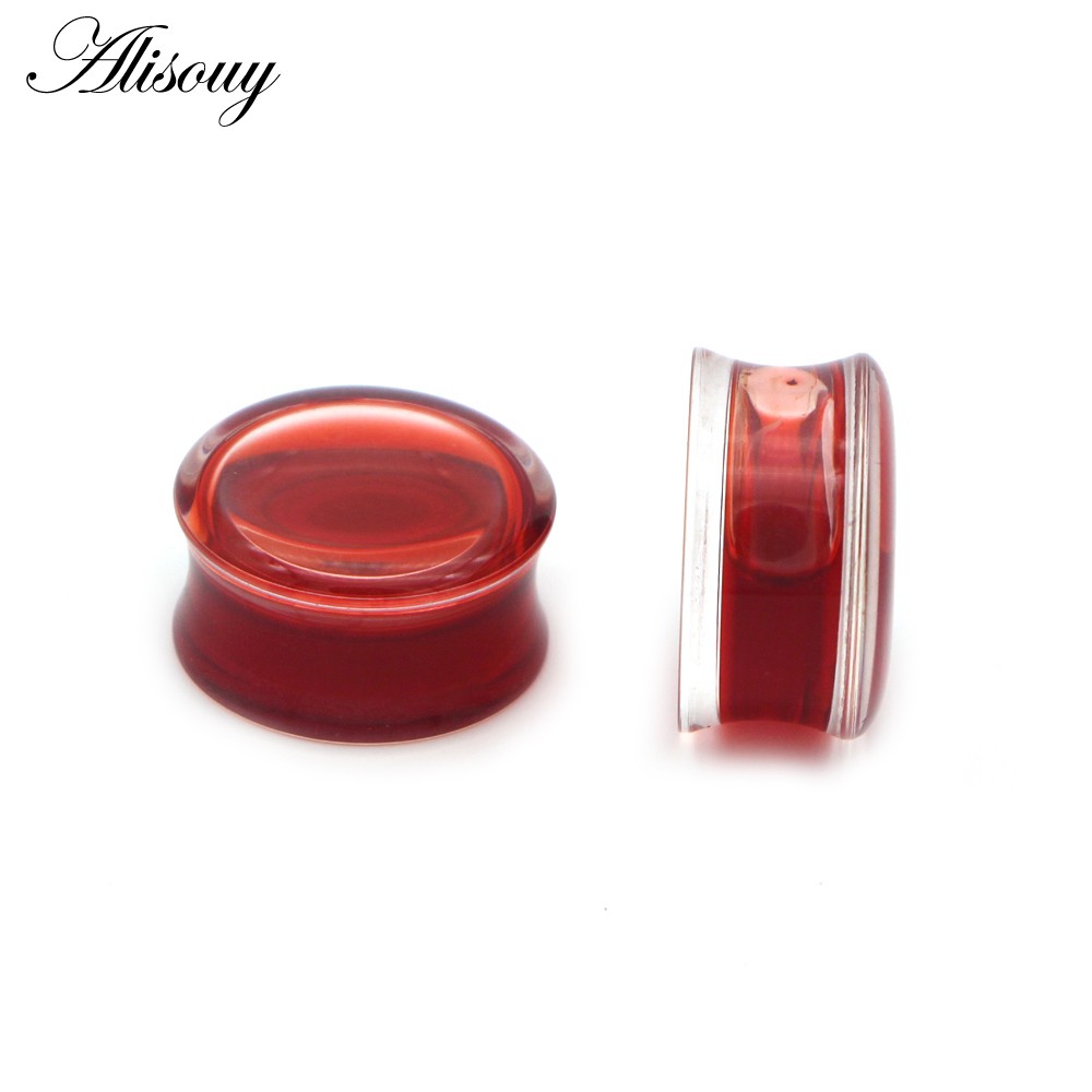 Alisouy 2 ชิ้น สีแดง ของเหลว เลือด อะคริลิก ดับเบิล บาน อานหู เกจวัด ต่างหู เจาะร่างกาย เสียบหู ยืดหู