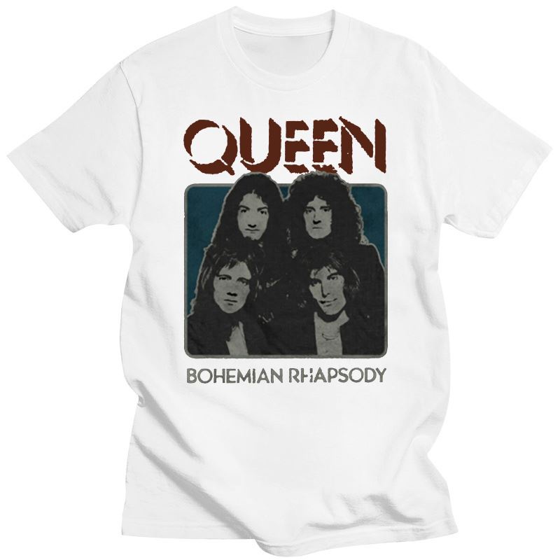 เสื้อยืดผ้าฝ้ายพิมพ์ลายแฟชั่น เสื้อยืดแขนสั้น พิมพ์ลาย Queen Rhapsody Group Queen Freddie Mercury2018 สีขาว สไตล์โบฮีเมี