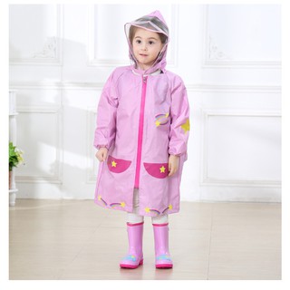((มีช่องสำหรับกระเป๋าเป้))เสื้อกันฝนเด็ก เนื้อบางเบา Raincoat (ไซส์ S,M,L)