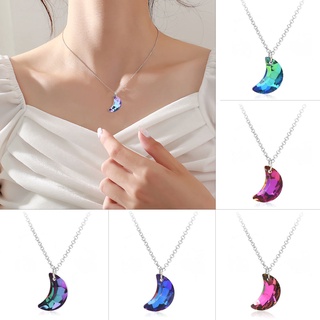 【xijing-cod】woman fashion Aurora Rainbow Crystal Moon Shaped Pendant Necklace charm choker jewelry