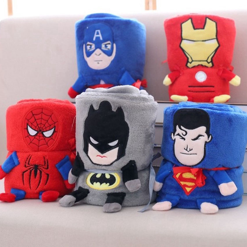 ผ้าห่ม ผ้าฟลีซ ลายซูเปอร์ฮีโร่ พับได้ ขนาด 100×80 ซม. แฟชั่นฤดูร้อน สําหรับเด็ก